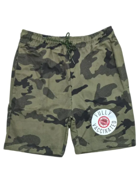 CAMO PRINTED FLEECE SHORTS sold by FBO