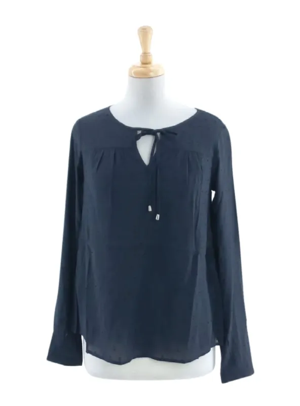 TEXTURED NECK TIE MESH BLOUSE sold by FBO