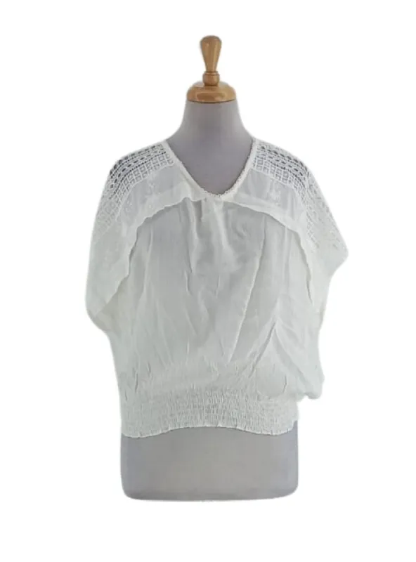 LACE PATTERNED SHIRRED BOTTOM BLOUSE sold by FBO