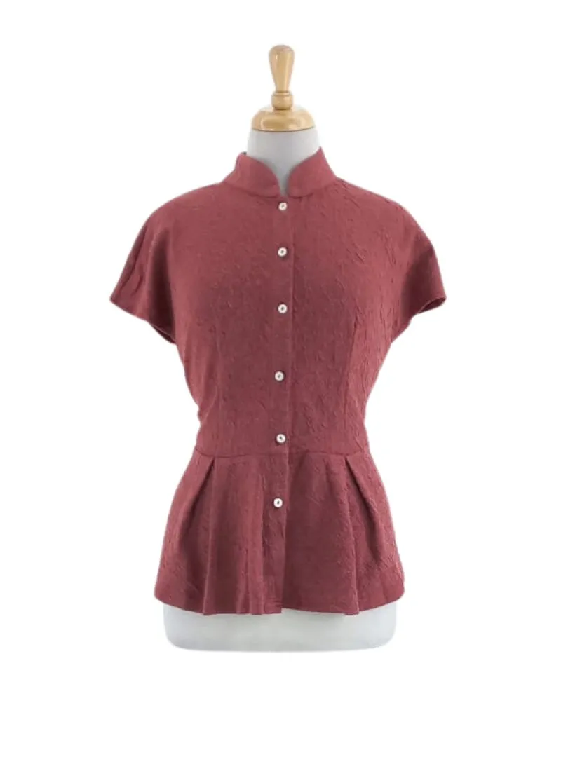TEXTURED BUTTON PEPLUM TOP sold by FBO