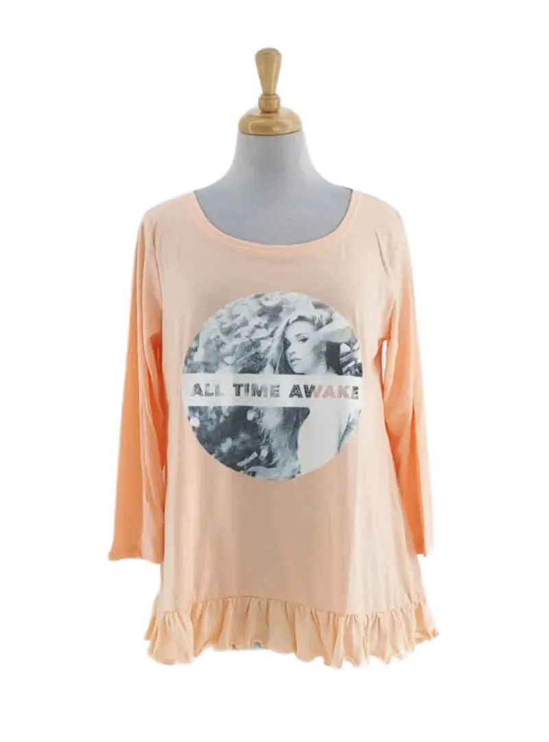 PRINTED FRILL LONG SLEEVE TOP sold by FBO