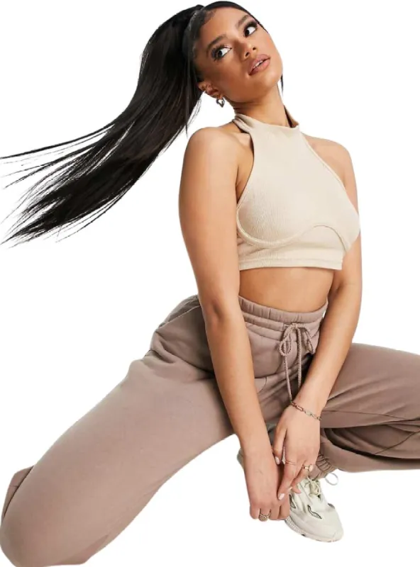 RIB TEXTURE  HALTER NECK CROP TOP sold by FBO