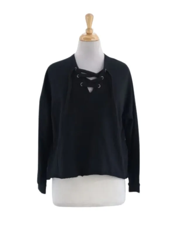 LACE UP BOXY FLEECE TOP sold by FBO