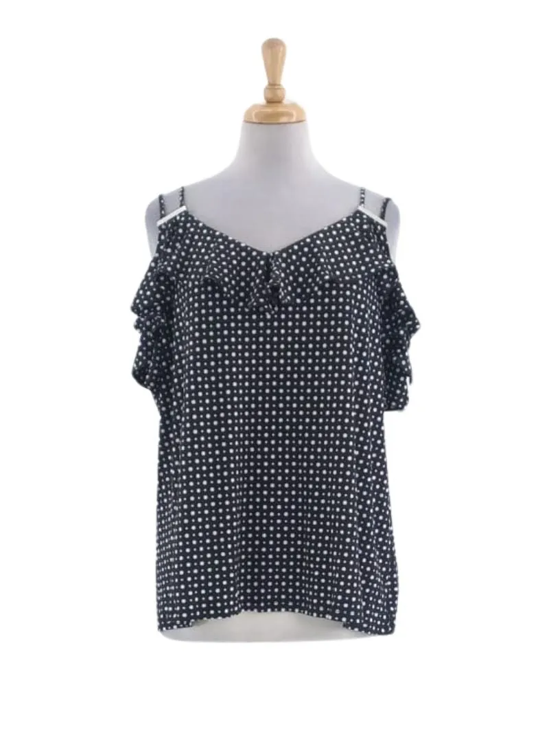 POLKA DOT COLD SHOULDER FRILL BLOUSE sold by FBO