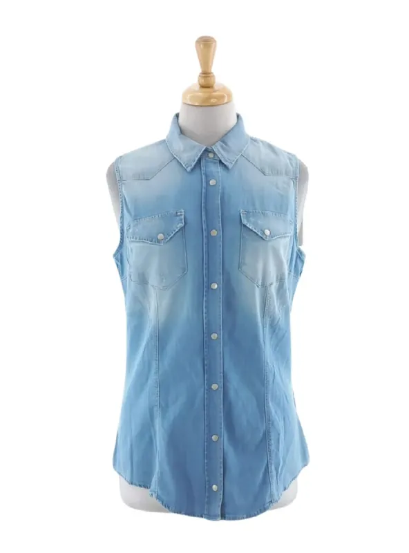 SLEEVELESS DENIM SHIRT sold by FBO