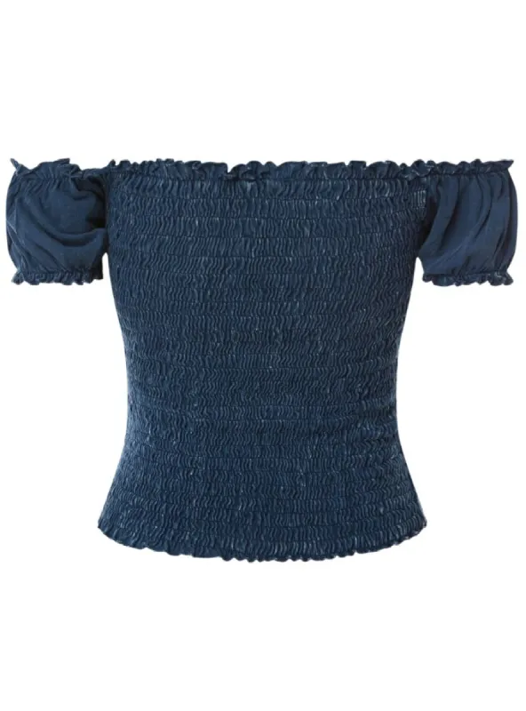 SHIRRED PUFF SLEEVE OFF THE SHOULDER TOP sold by FBO