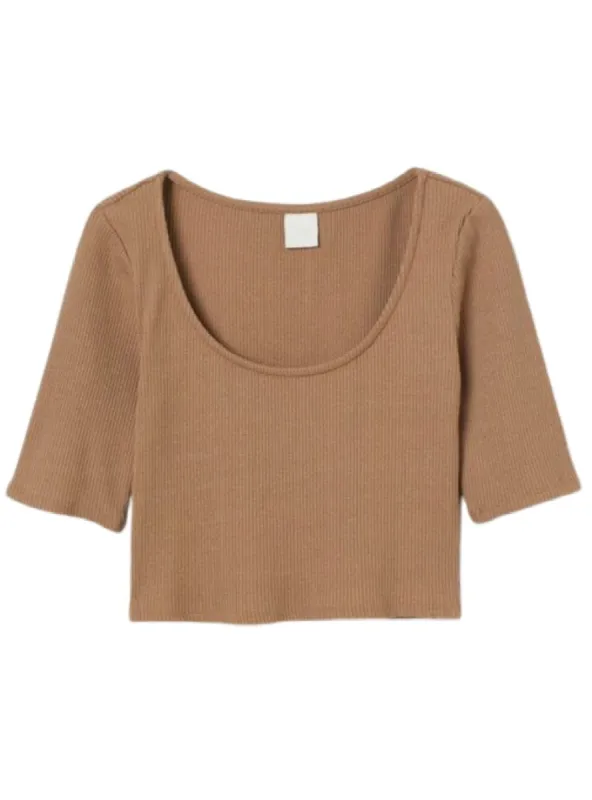 RIB TEXTURE ROUND NECK CROP TOP sold by FBO