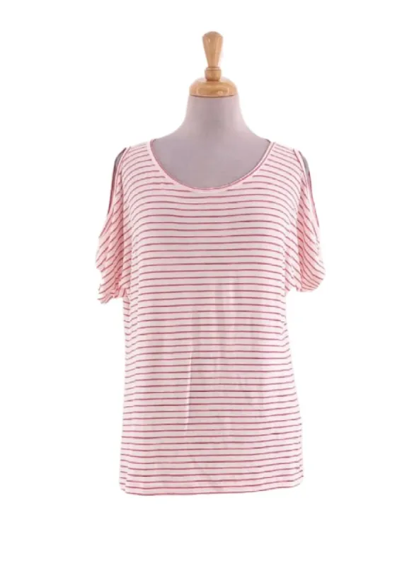 STRIPED COLD SHOULDER KNIT TOP sold by FBO