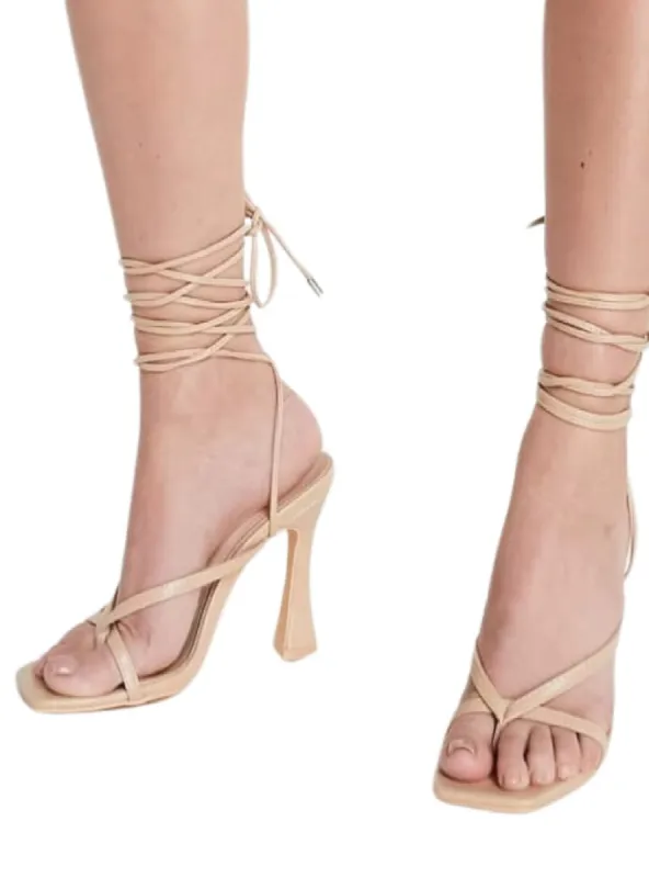THONG SQUARE LACE UP HEELS sold by FBO