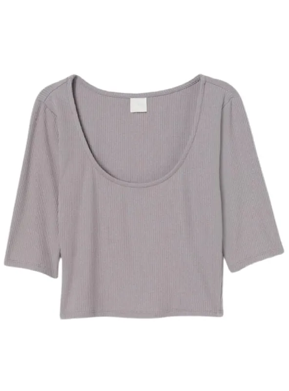 RIB TEXTURE SCOOP NECK CROP TOP sold by FBO