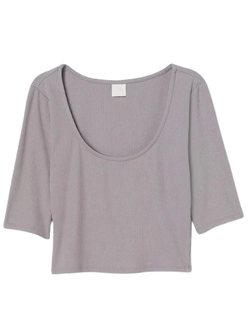RIB TEXTURE SCOOP NECK CROP TOP sold by FBO
