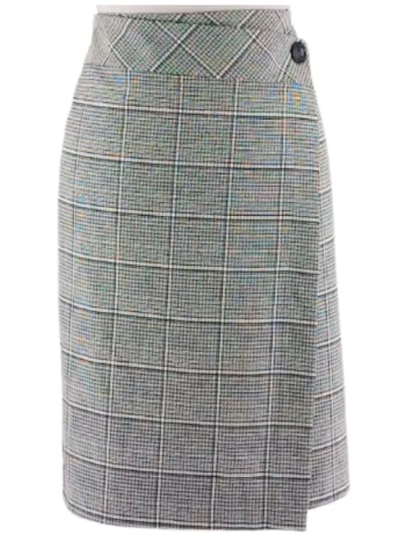 WRAP FRONT TAILORED CHECK SKIRT sold by FBO