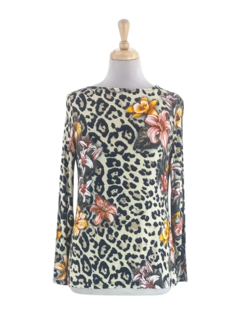 FLORAL ANIMAL PRINT DETAILED LONG SLEEVE TOP sold by FBO