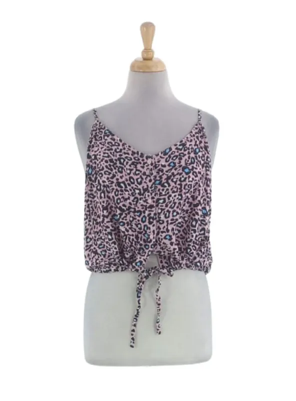 ANIMAL PRINT BUTTONED TIE FRONT CAMI BLOUSE sold by FBO