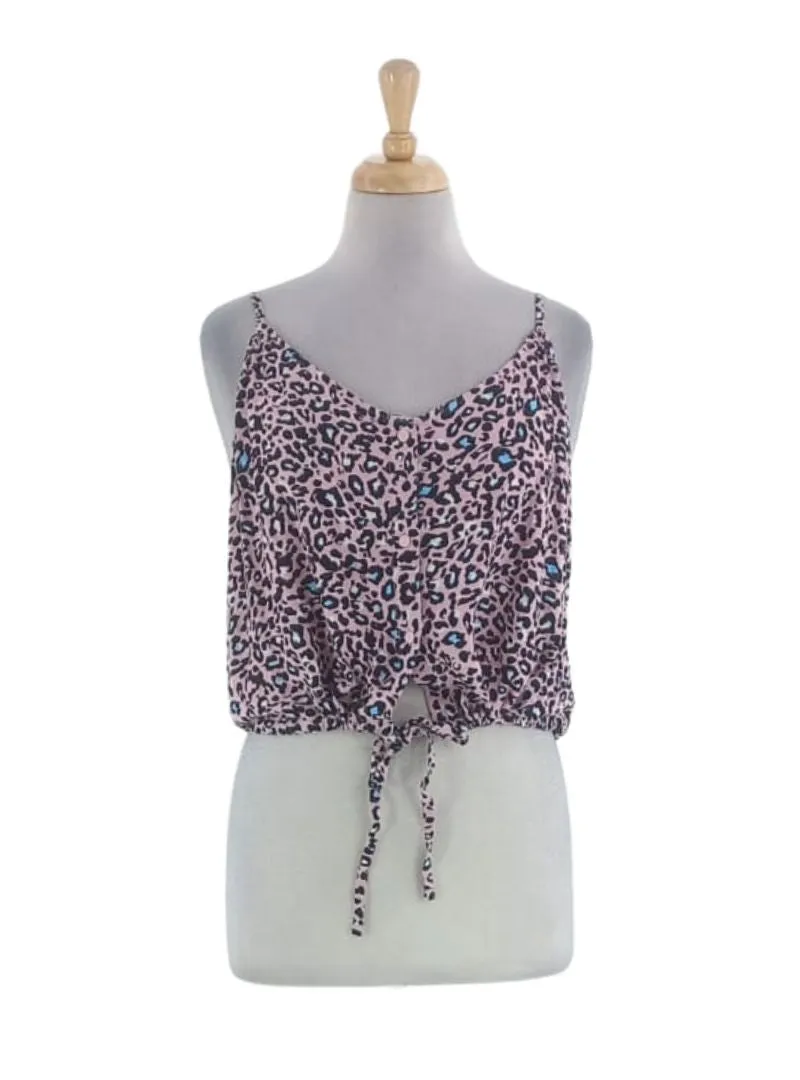 ANIMAL PRINT BUTTONED TIE FRONT CAMI BLOUSE sold by FBO