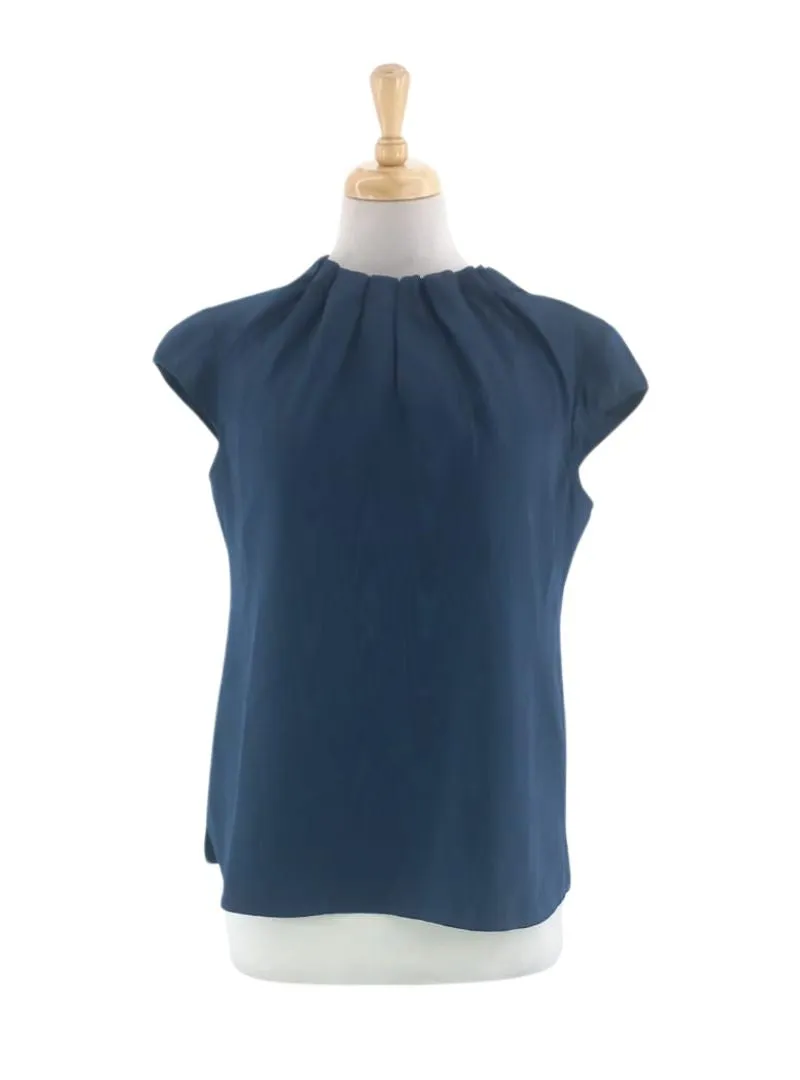 SATIN PLEATED NECKLINE PATTERNED BLOUSE sold by FBO