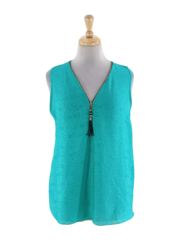 ZIPPER V-NECK TEXTURED BLOUSE sold by FBO