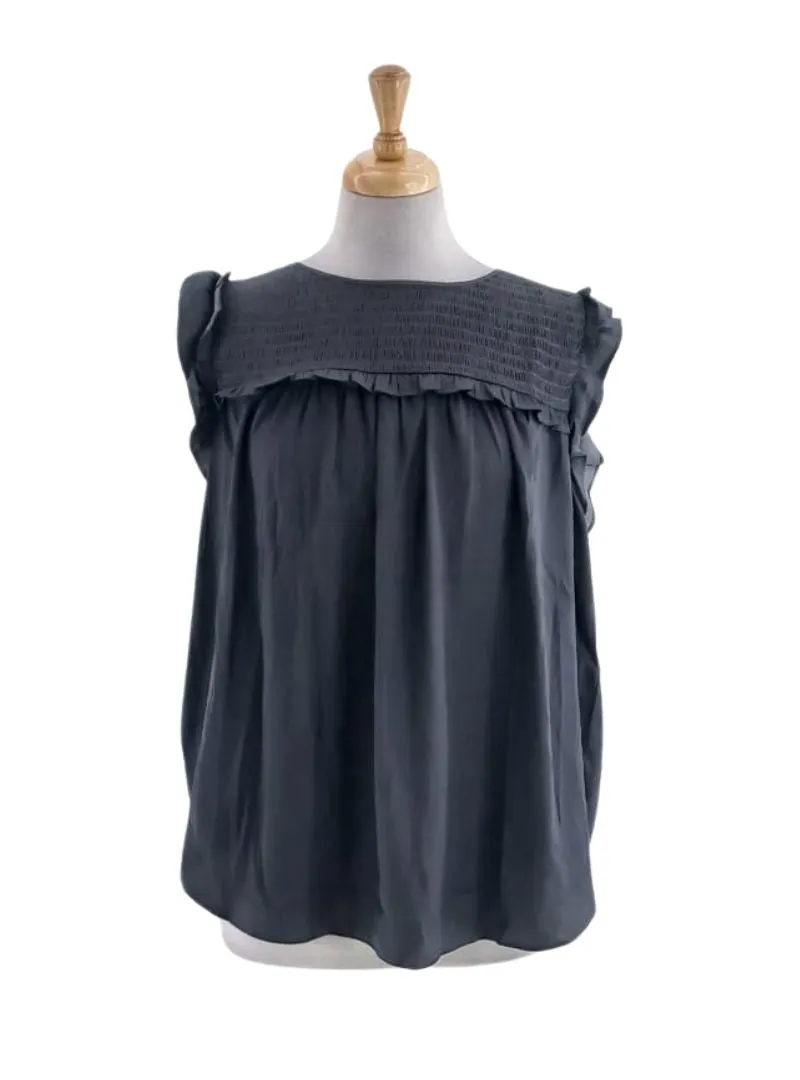 SHIRRED FRILL SLEEVELESS BLOUSE sold by FBO
