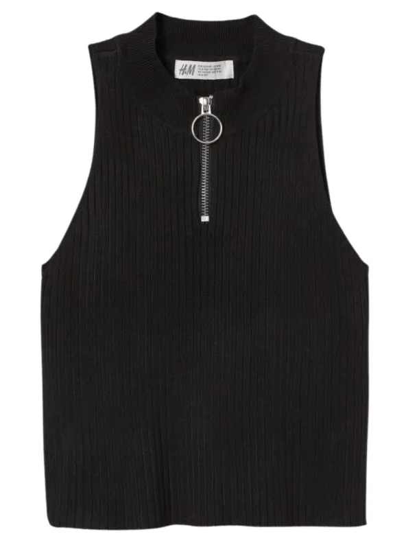 KNITTED RIB TEXTURE ZIP UP TOP sold by FBO