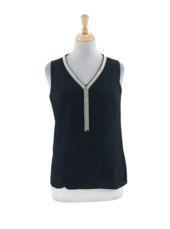 CHAIN TASSLE DETAILED SLEEVELESS BLOUSE sold by FBO