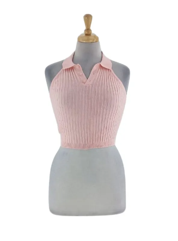 TEXTURED KNIT COLLAR CROP TOP sold by FBO