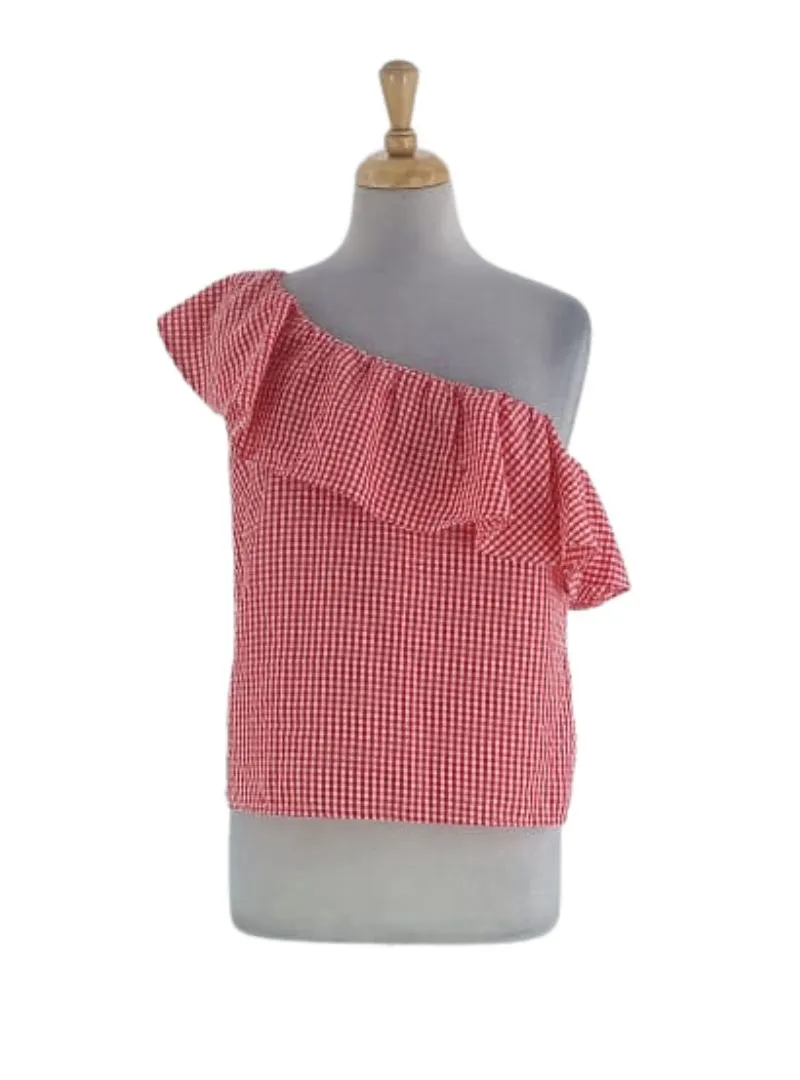 ONE SHOULDER CHECKERD BLOUSE sold by FBO