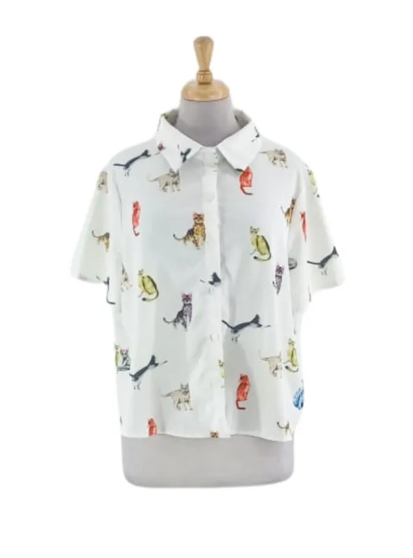 CAT DETAILED BUTTON UP SHIRT sold by FBO