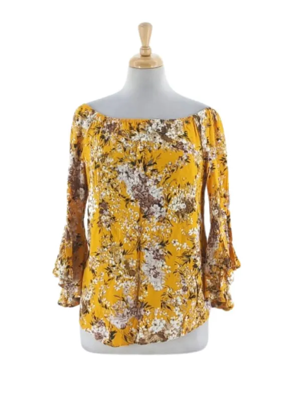 FLORAL OFF THE SHOULDER FLARE SLEEVE BLOUSE sold by FBO