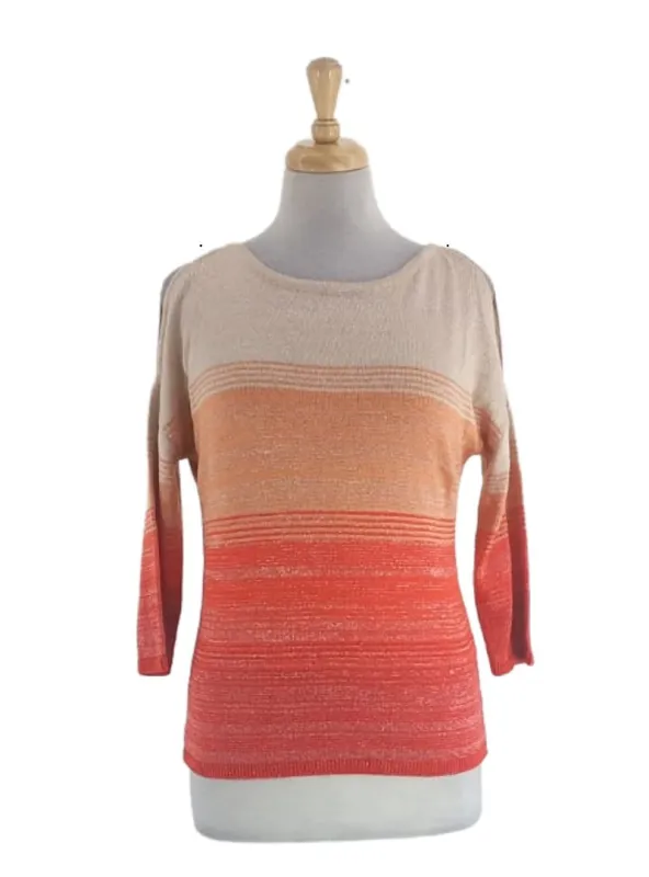STRIPED DETAIL COLD SHOULDER KNIT TOP sold by FBO