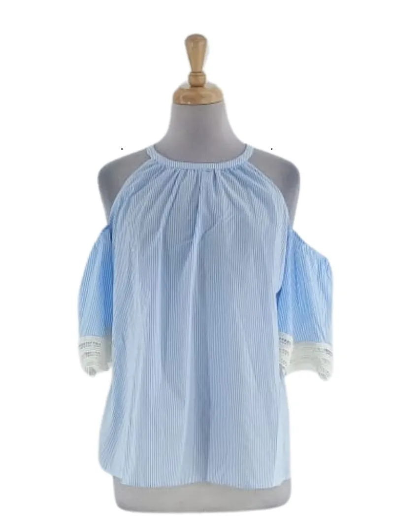 STRIPED PATTERN COLD SHOULDER BLOUSE sold by FBO