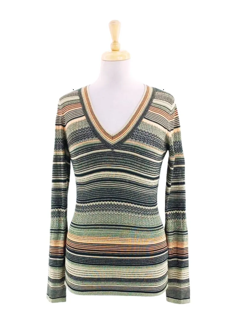 V NECK STRIPED KNIT TOP sold by FBO