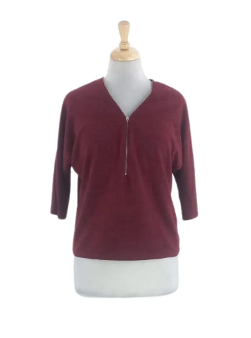 ZIP UP HALF SLEEVE KNIT TOP sold by FBO