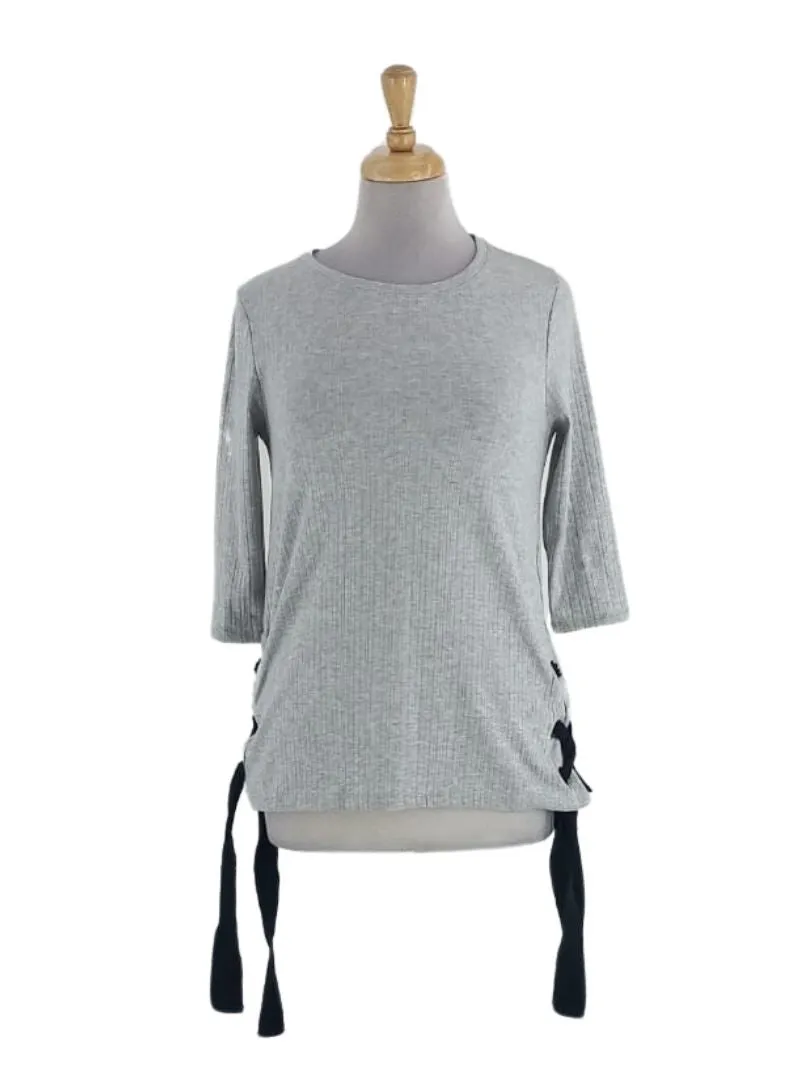 RIB TEXTURED SIDE LACE UP TEE sold by FBO