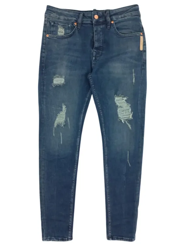 On Denim Distressed Ripped Skinny Fit Jean - Blue sold by FBO