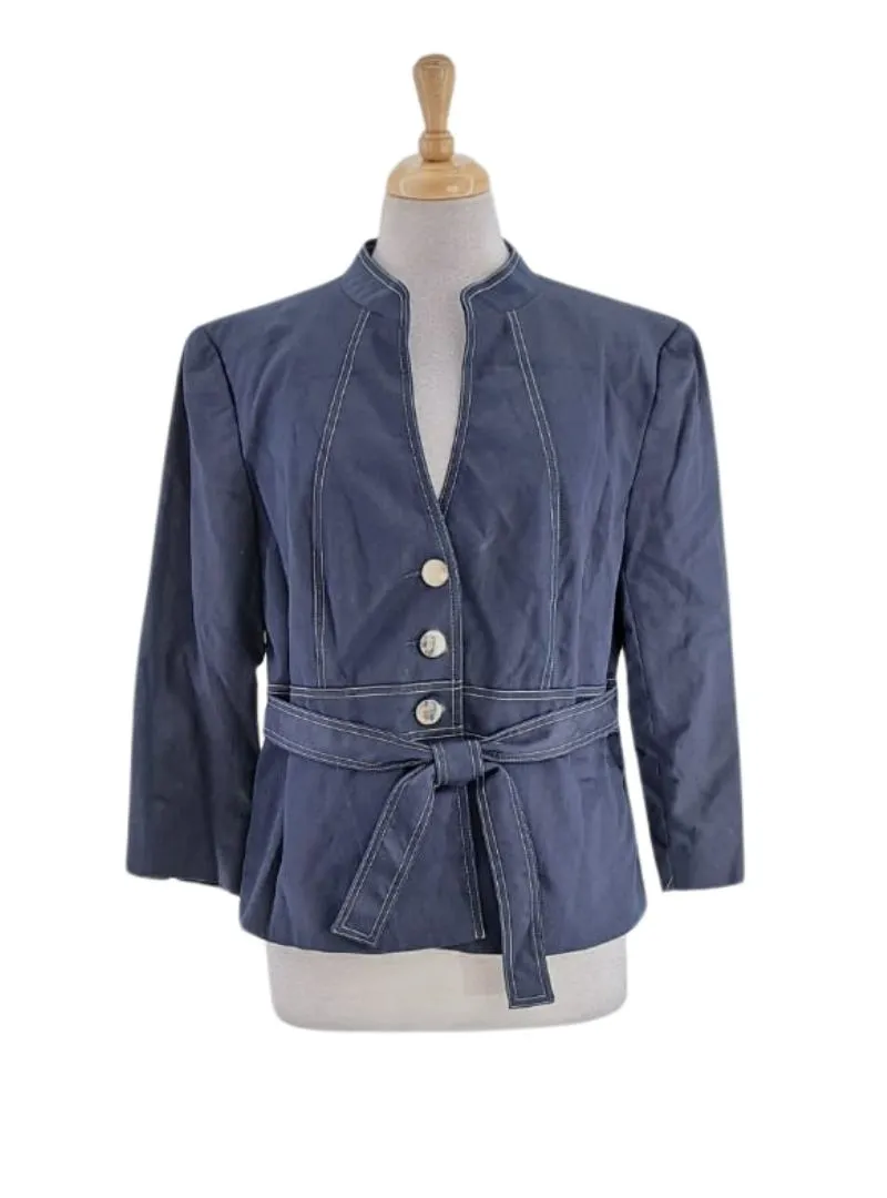 DENIM LOOK BUTTON UP BELTED JACKET sold by FBO