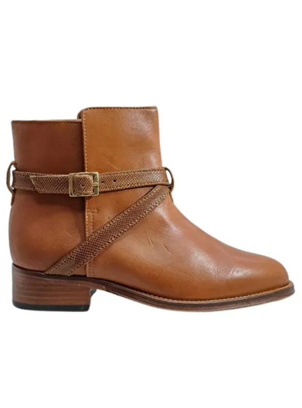 GENUINE LEATHER TEXTURED BELT DETAIL SLIP ON BOOTS sold by FBO