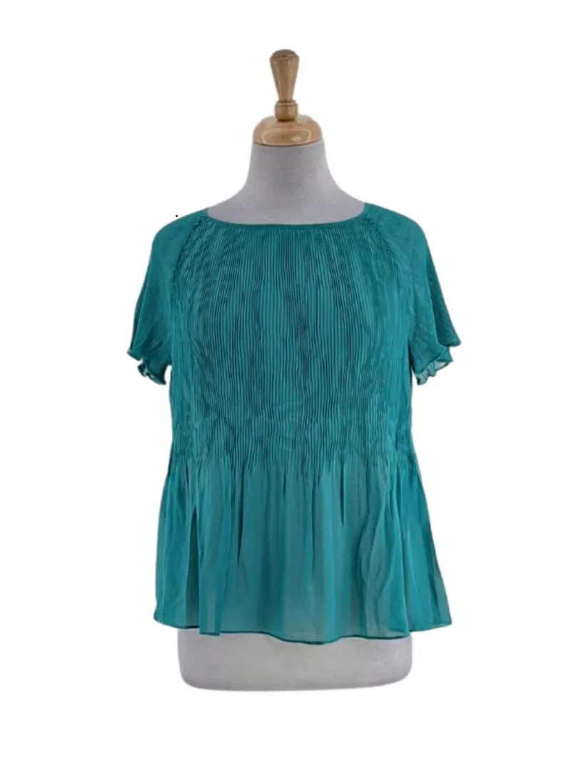 PLEATED SHEER FLARE CHIFFON BLOUSE sold by FBO