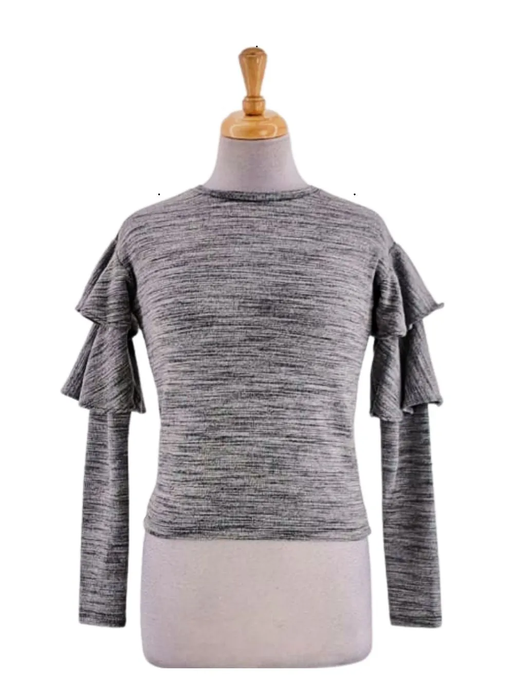 RUFFLED SLEEVE FLEECE TOP sold by FBO