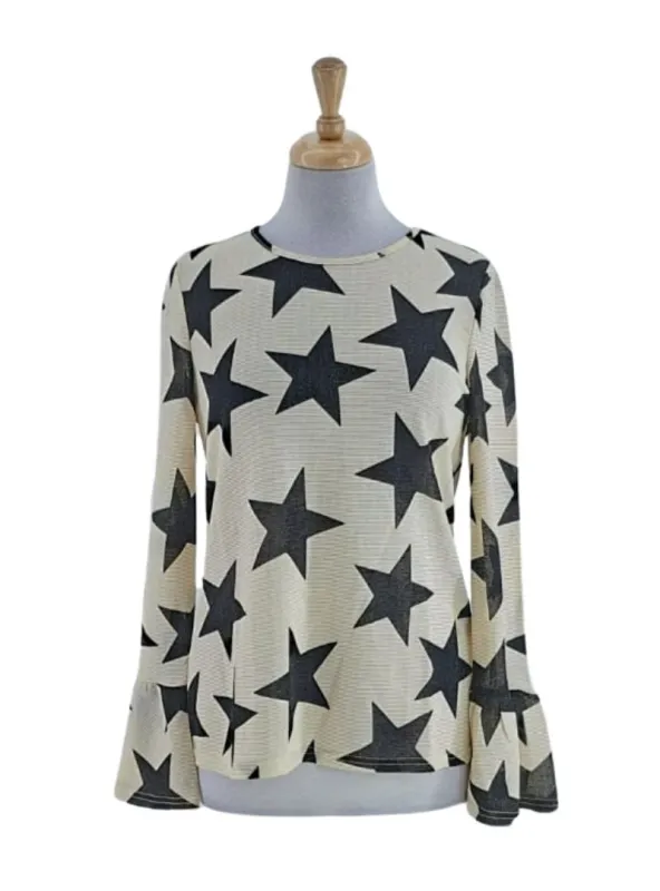STAR PRINT LONG SLEEVE TOP sold by FBO