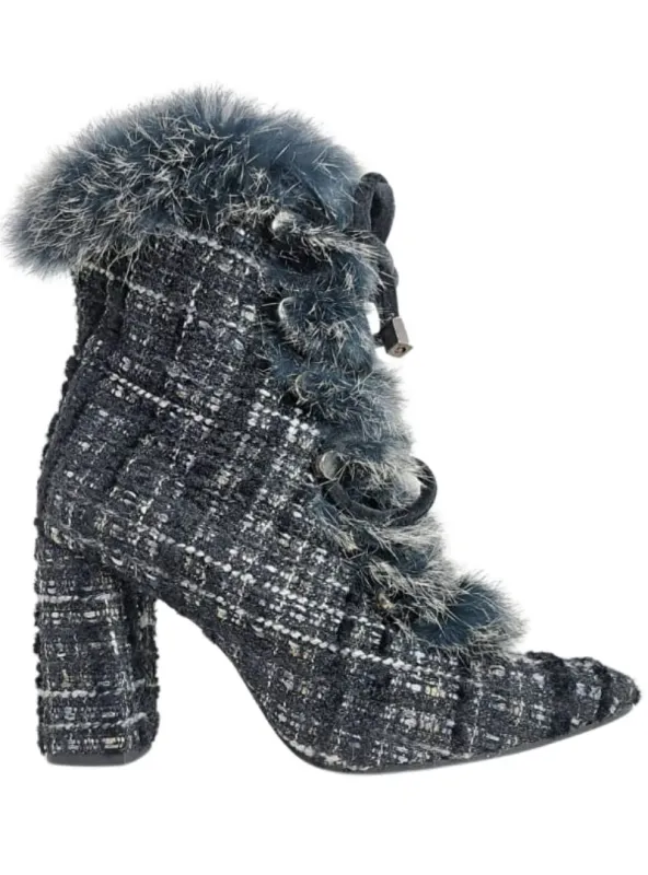 FURRY LACE UP TEXTURED BLOCK HEEL sold by FBO