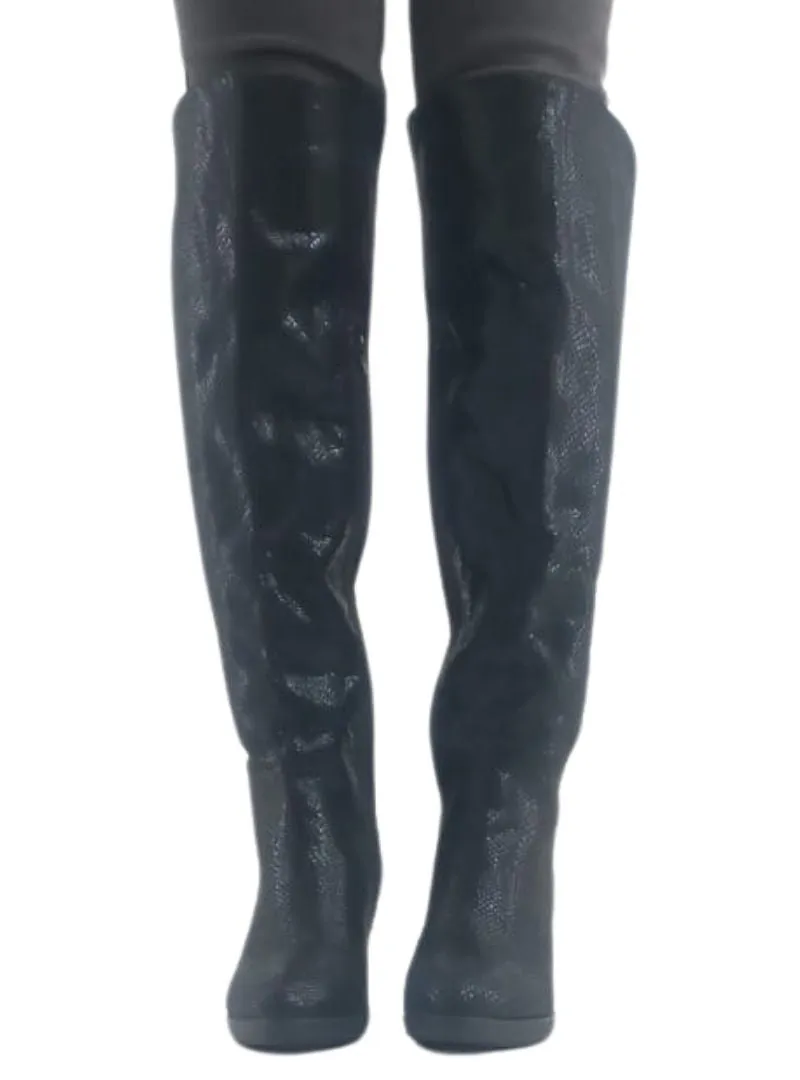 ANIMAL PRINT STRETCH LONG LENGTH BLOCK HEEL BOOTS sold by FBO