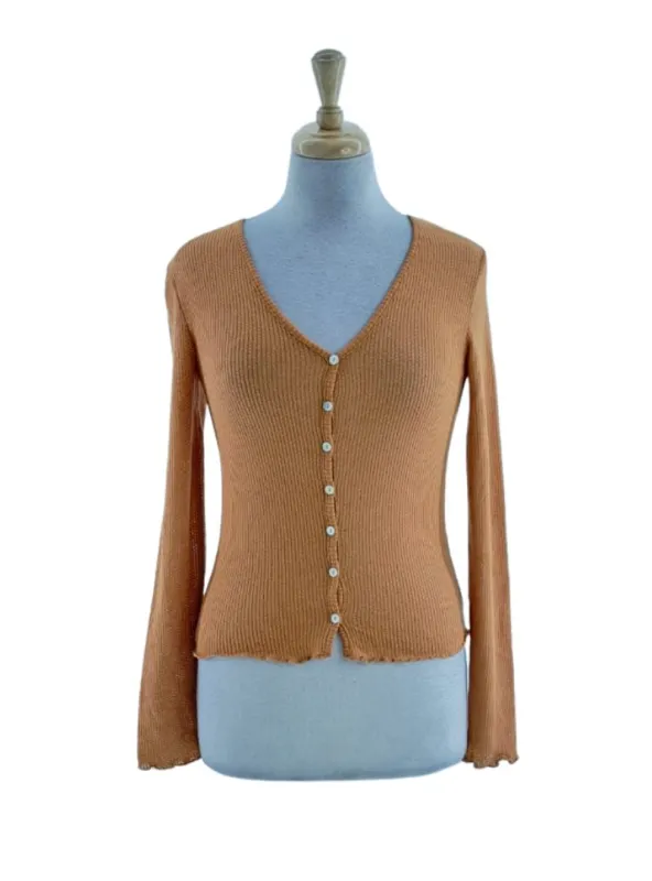 TEXTURED BUTTON UP KNIT TOP sold by FBO