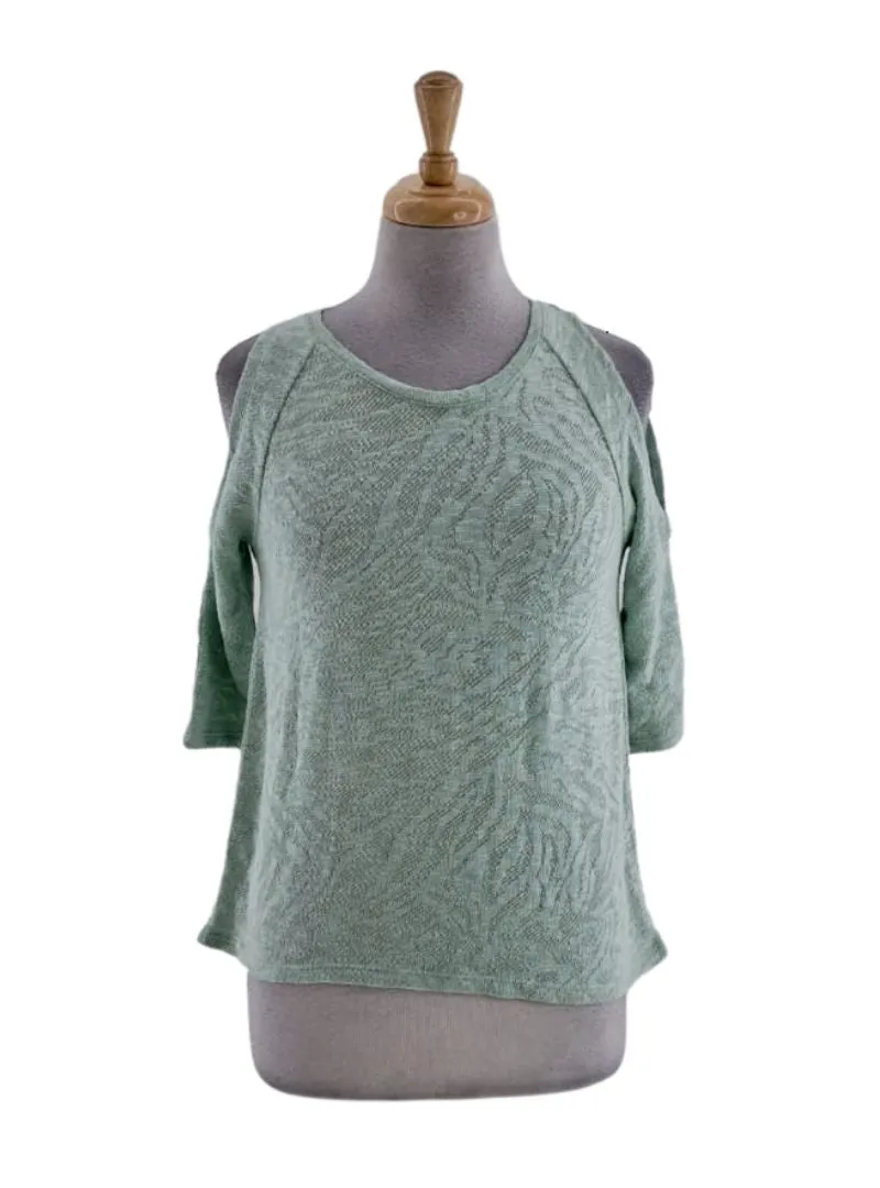 PATTERN TEXTURED COLD SHOULDER KNIT TOP sold by FBO