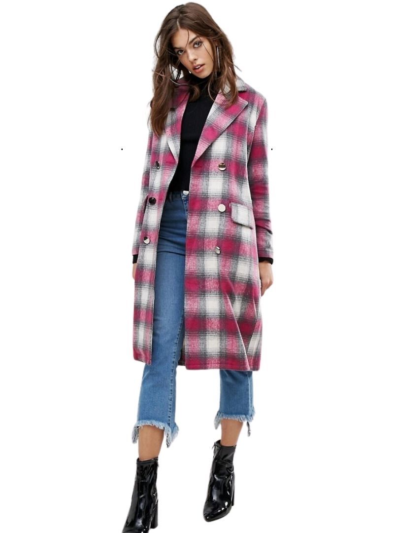 DETAILED BUTTONED LONG CHECK JACKET sold by FBO