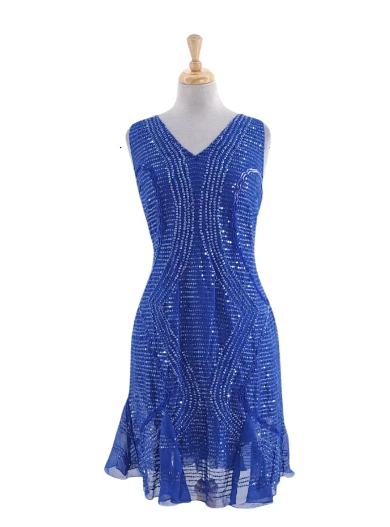 SEQUINS DETAIL V-NECK SLEEVELESS DRESS sold by FBO