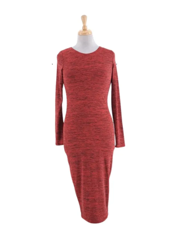 STRIPED DETAIL SCRATCH MIDI LONG SLEEVE DRESS sold by FBO