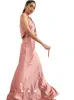 SATIN RUCHED HALTER NECK MAXI DRESS sold by FBO