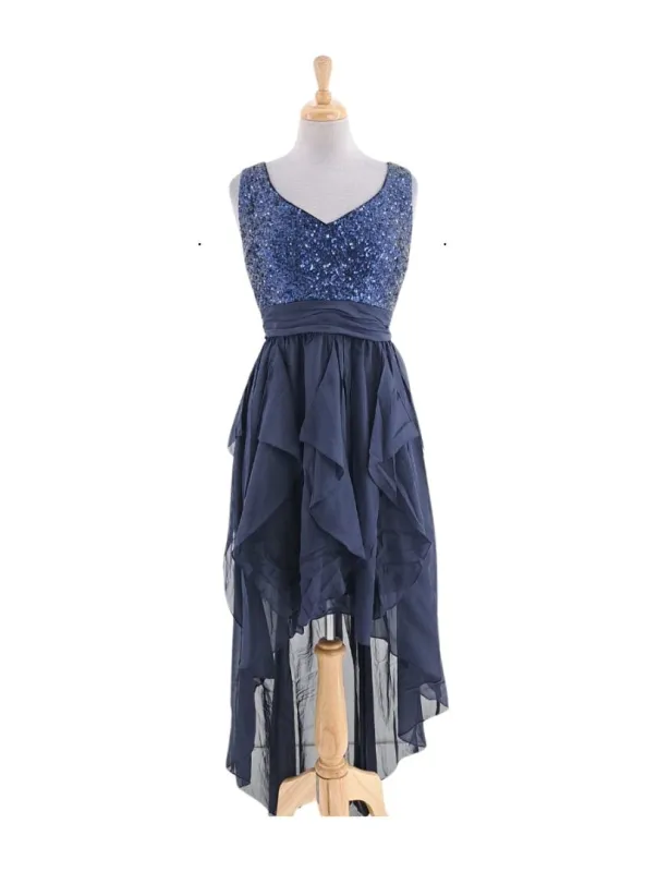 FRILL BOTTOM SEQUINS V-NECK SLEEVELESS DRESS sold by FBO