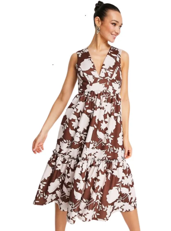 FLORAL V-NECK LONG SLEEVELESS DRESS sold by FBO