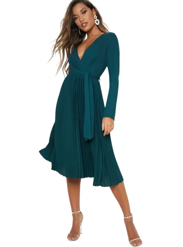 LONG SLEEVE PLEATED DRESS sold by FBO